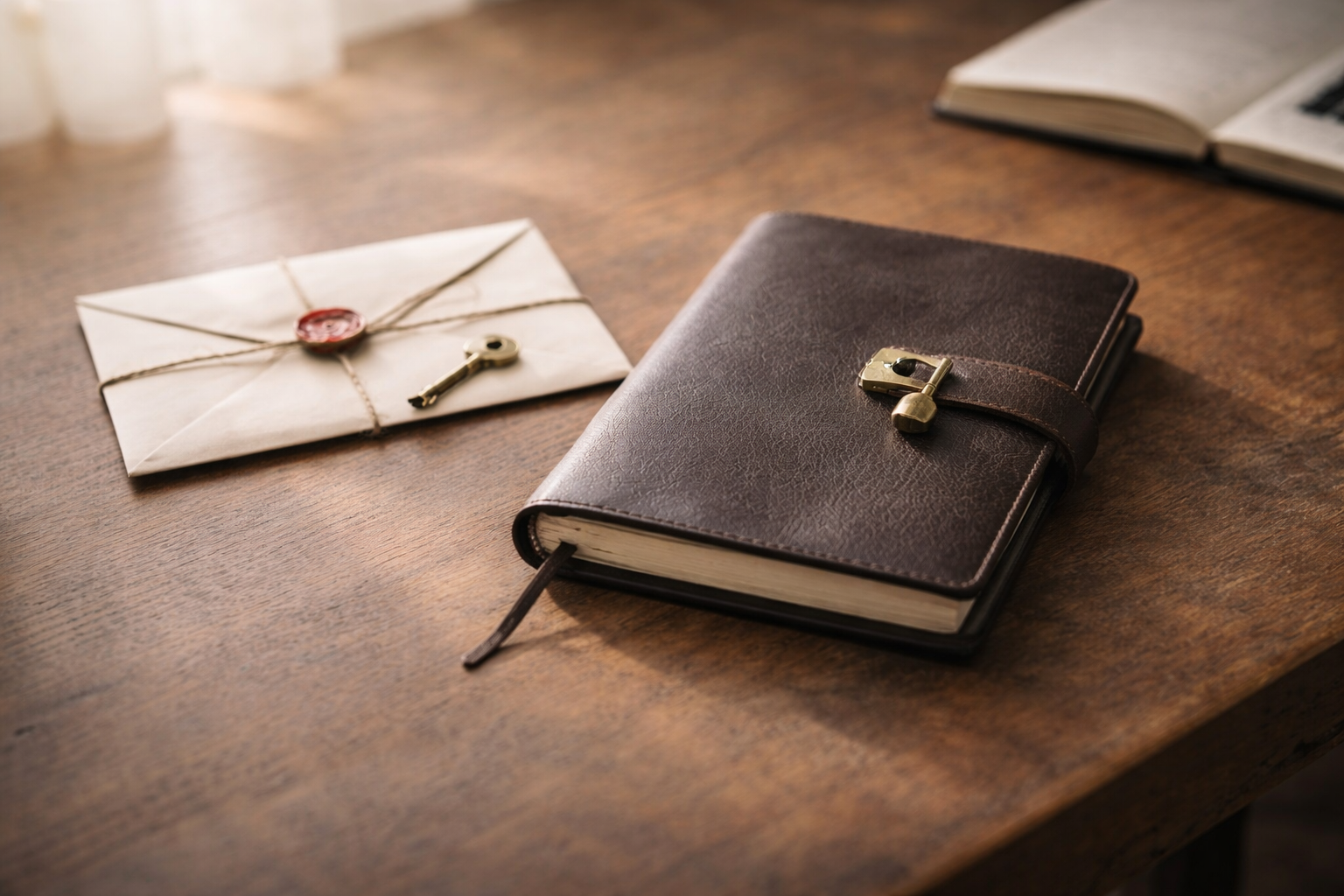 Zavřený deník se zámečkem a obálka